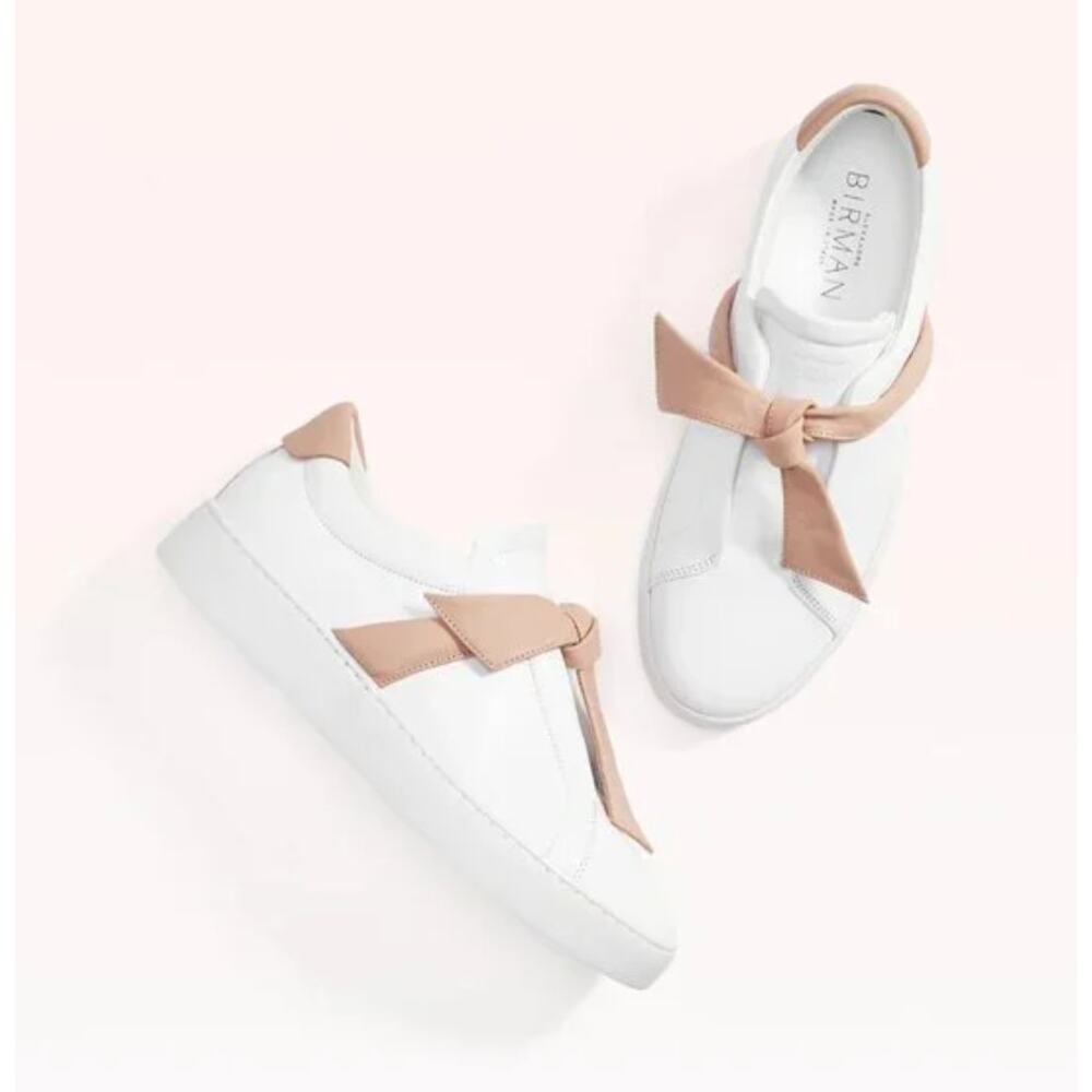 NWOT Women's Alexander Birman Clarita Sneaker Suede Nude Nappa Leather size 39